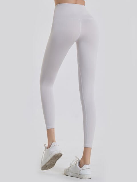 Wide Waistband Sports Leggings - Athletic Leggings - White - Bella Bourget