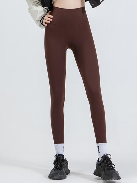 Wide Waistband Sports Leggings - Athletic Leggings - Chocolate - Bella Bourget