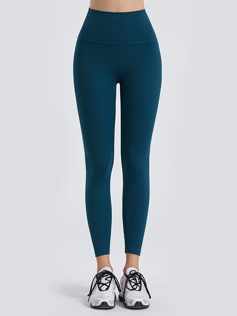 Wide Waistband Sports Leggings - Athletic Leggings - Teal - Bella Bourget