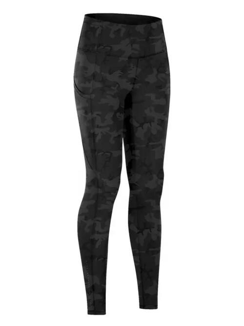 Wide Waistband Sports Leggings - Athletic Leggings - Black Camouflage - Bella Bourget