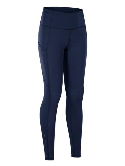 Wide Waistband Sports Leggings - Athletic Leggings - Navy - Bella Bourget