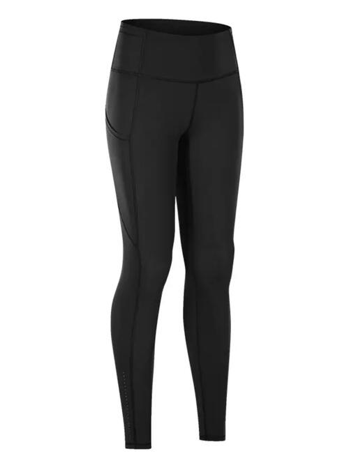 Wide Waistband Sports Leggings - Athletic Leggings - Black - Bella Bourget