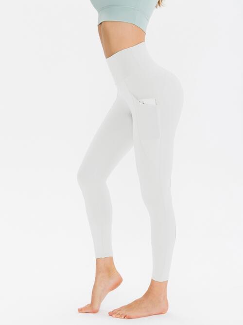 Wide Waistband Sports Leggings - Athletic Leggings - White - Bella Bourget