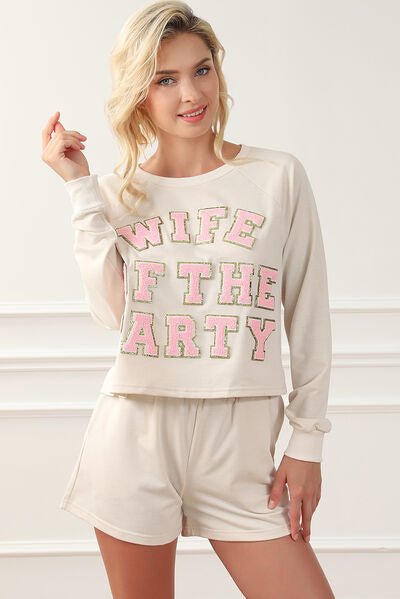 WIFE OF THE PARTY Round Neck Top and Shorts Lounge Set - Loungewear Set - White - Bella Bourget