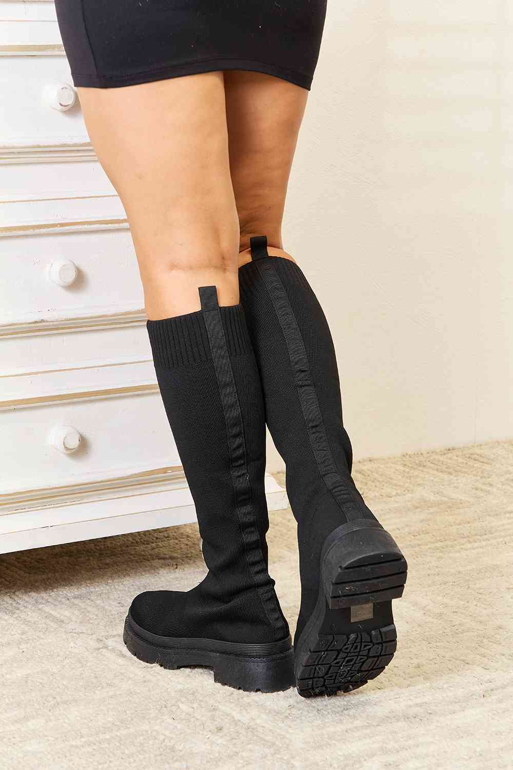 WILD DIVA Footwear Knee High Platform Sock Boots - shoes - Black - Bella Bourget