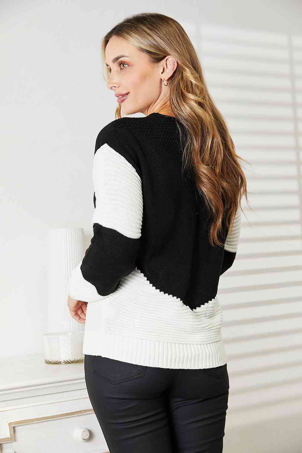 Woven Right Two - Tone Openwork Rib - Knit Sweater - TikTok - Black - Bella Bourget