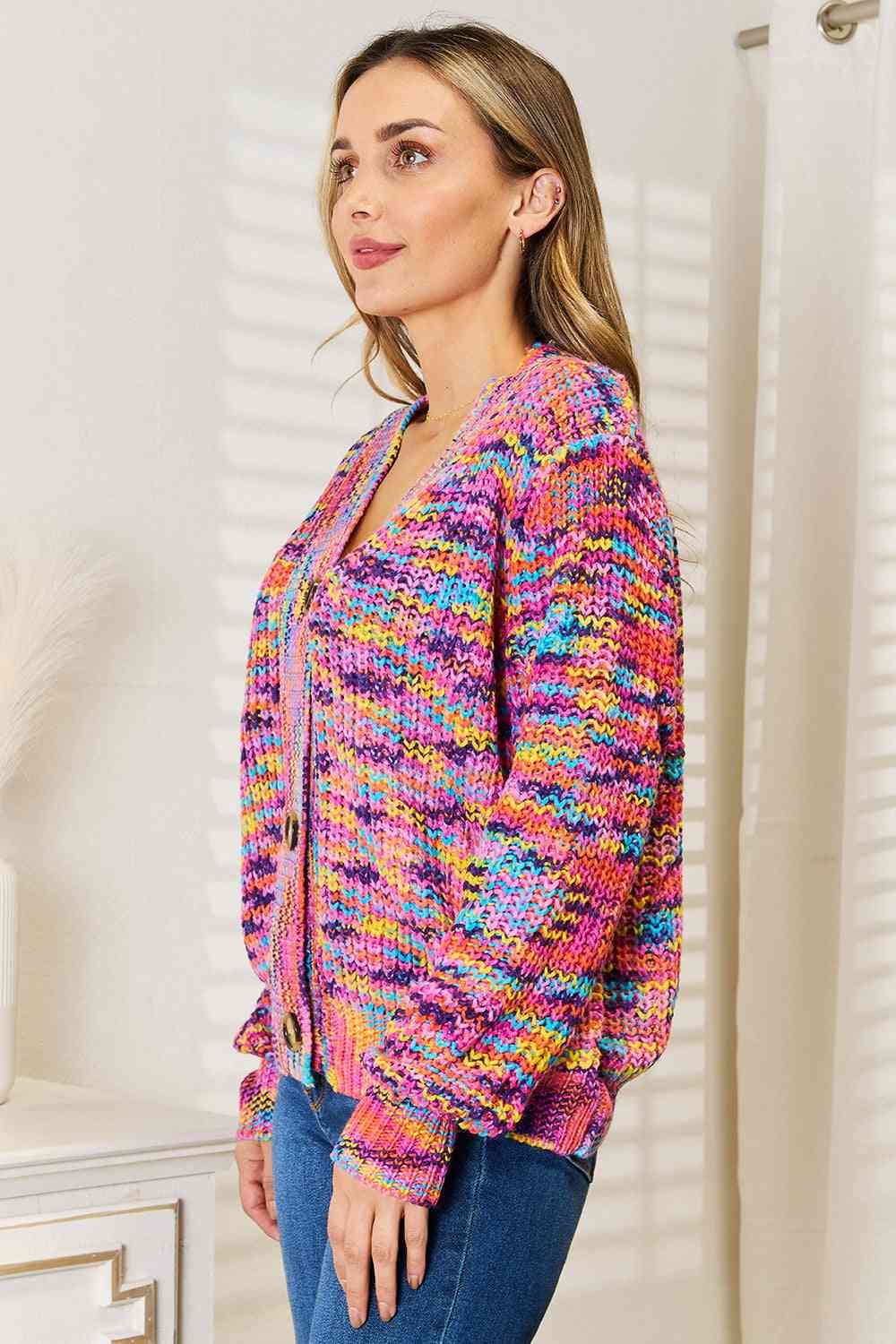 Woven Right V - Neck Long Sleeve Cardigan - TikTok - Multicolor - Bella Bourget