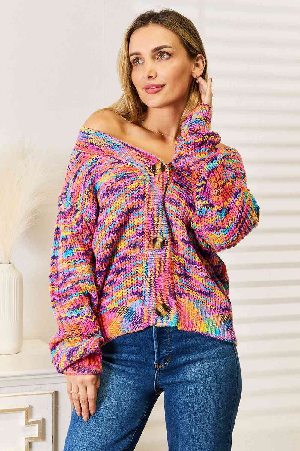 Woven Right V - Neck Long Sleeve Cardigan - TikTok - Multicolor - Bella Bourget