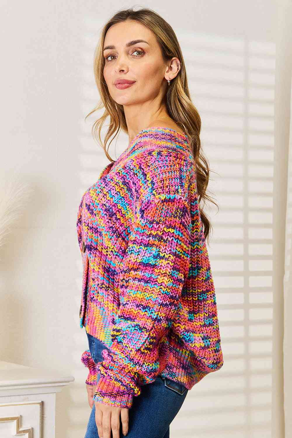 Woven Right V - Neck Long Sleeve Cardigan - TikTok - Multicolor - Bella Bourget