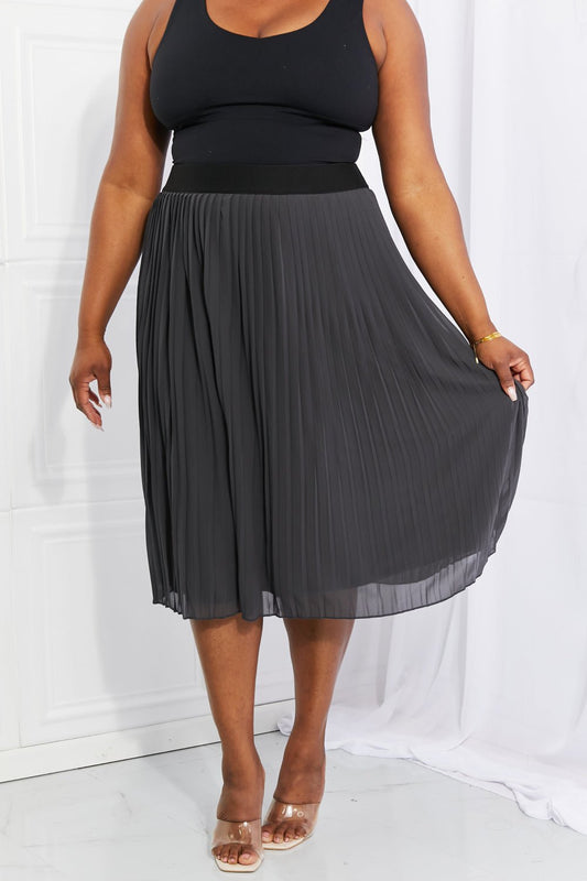 Zenana Full Size Romantic At Heart Pleated Chiffon Midi Skirt - Full Size Skirt - Dark Gray - Bella Bourget