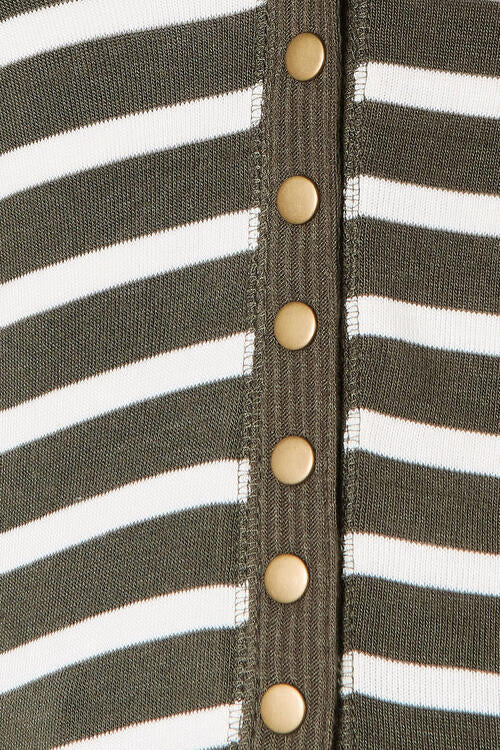 Zenana Full Size Striped Snap Down Cardigan - Sweater - Dark Olive/Ivory - Bella Bourget