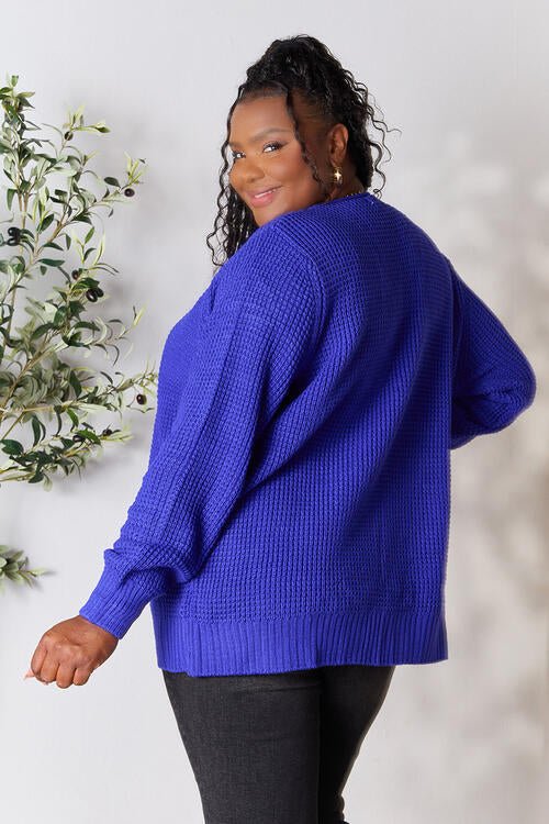 Zenana Full Size Waffle - Knit Open Front Cardigan - Cardigan - Bright Blue - Bella Bourget