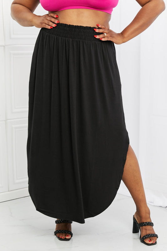 Zenana It's My Time Full Size Side Scoop Scrunch Skirt in Black - Full Size Skirt - Black - Bella Bourget