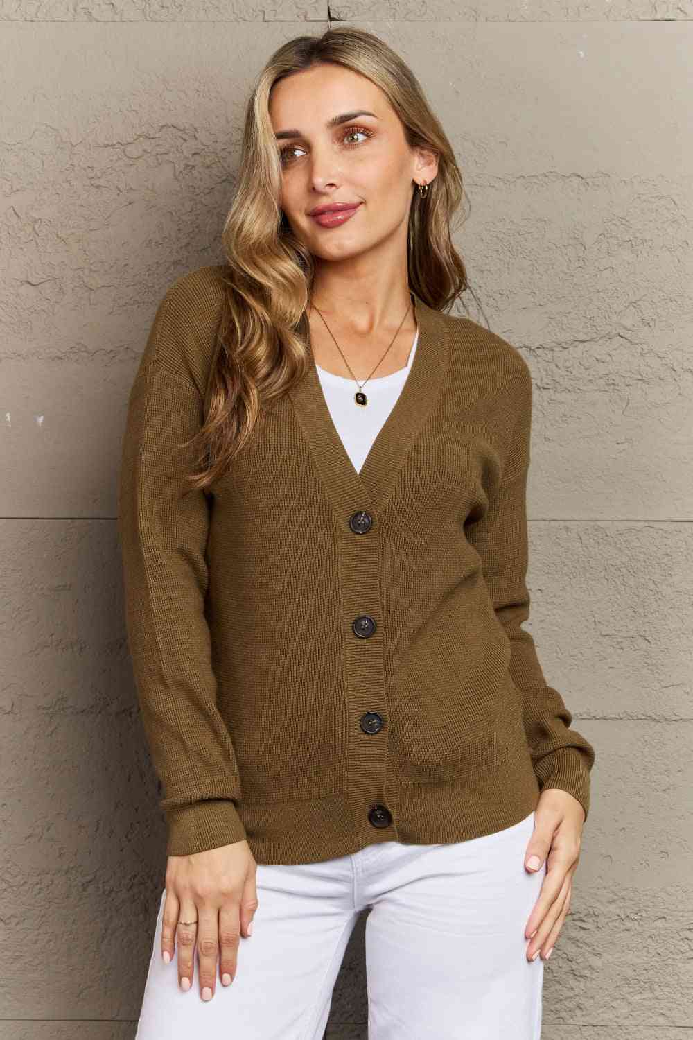 Zenana Kiss Me Tonight Full Size Button Down Cardigan in Olive - Sweater - Olive - Bella Bourget