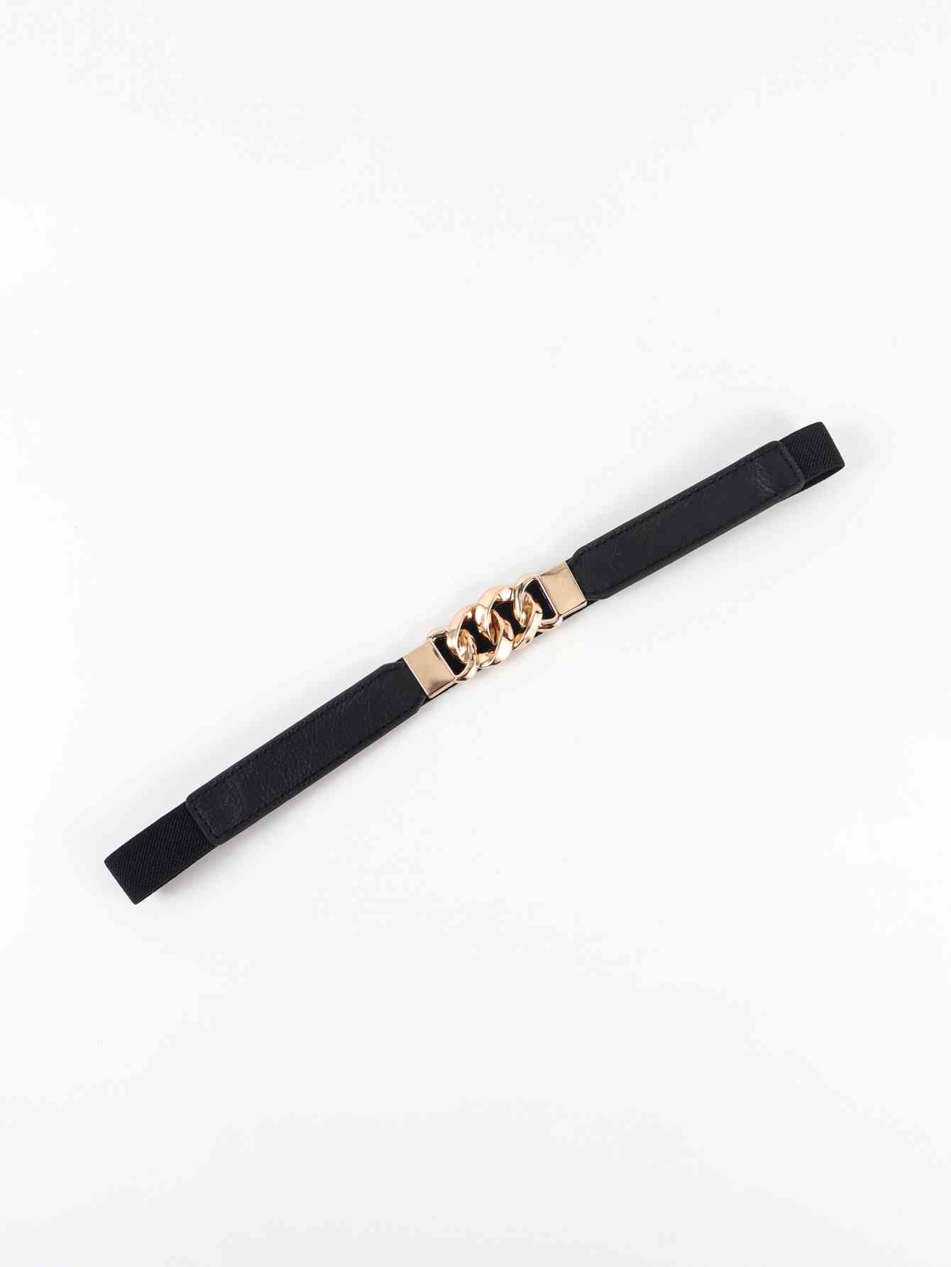 Zinc Alloy Buckle Skinny Elastic Belt - belt - Black/Gold - Bella Bourget