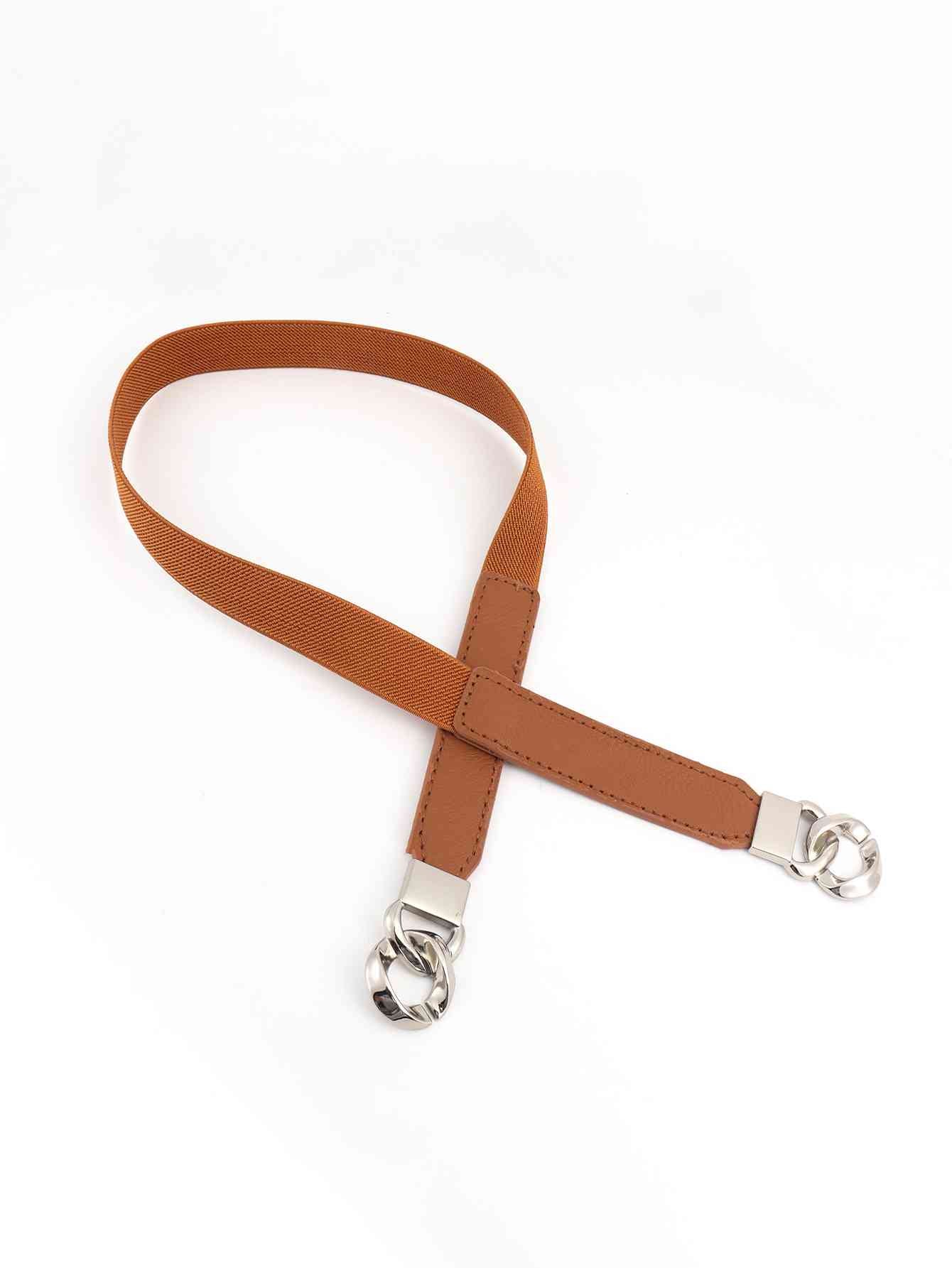 Zinc Alloy Buckle Skinny Elastic Belt - belt - Ochre/Silver - Bella Bourget