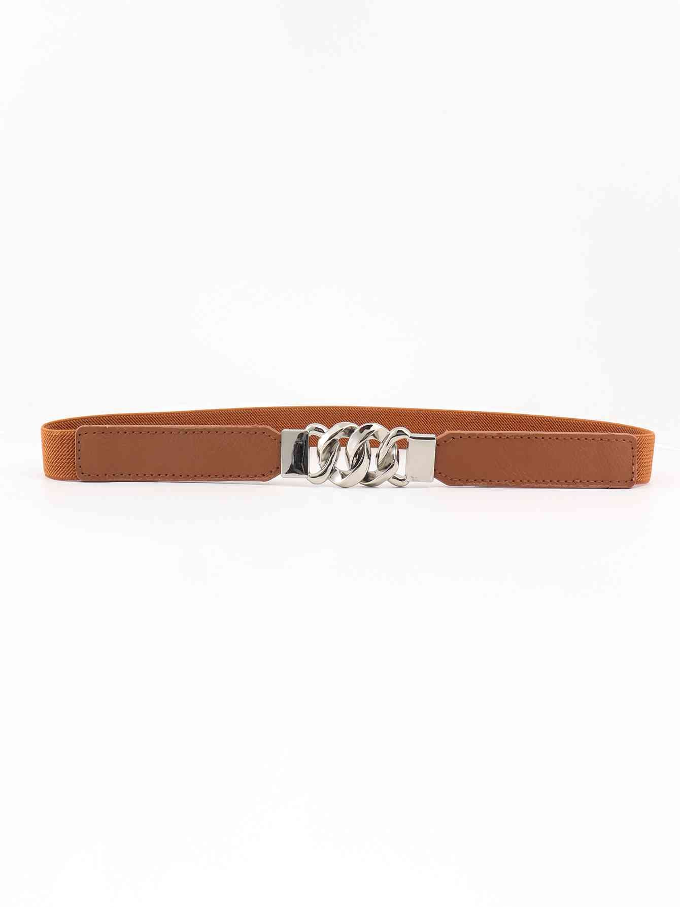 Zinc Alloy Buckle Skinny Elastic Belt - belt - Ochre/Silver - Bella Bourget