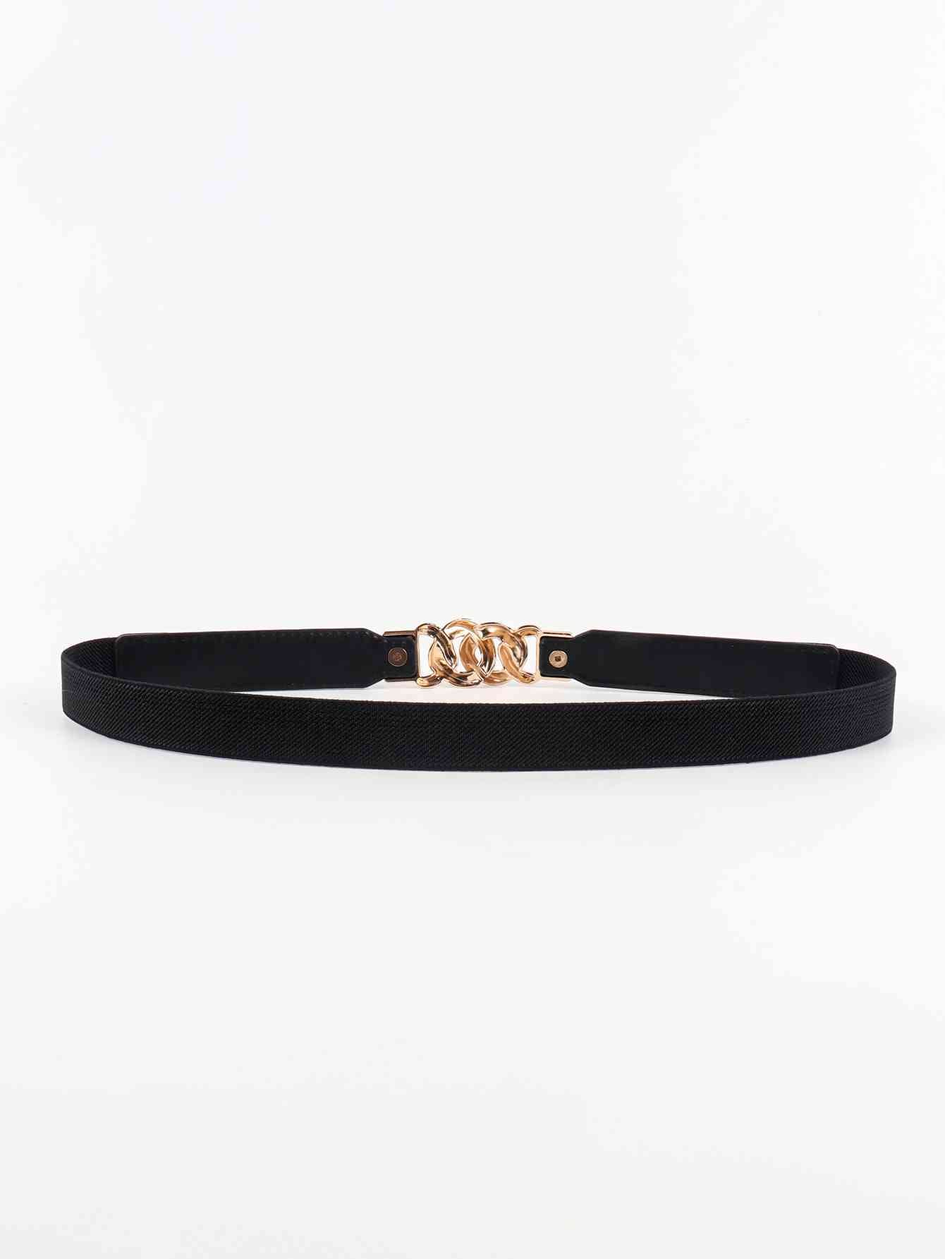 Zinc Alloy Buckle Skinny Elastic Belt - belt - Black/Gold - Bella Bourget