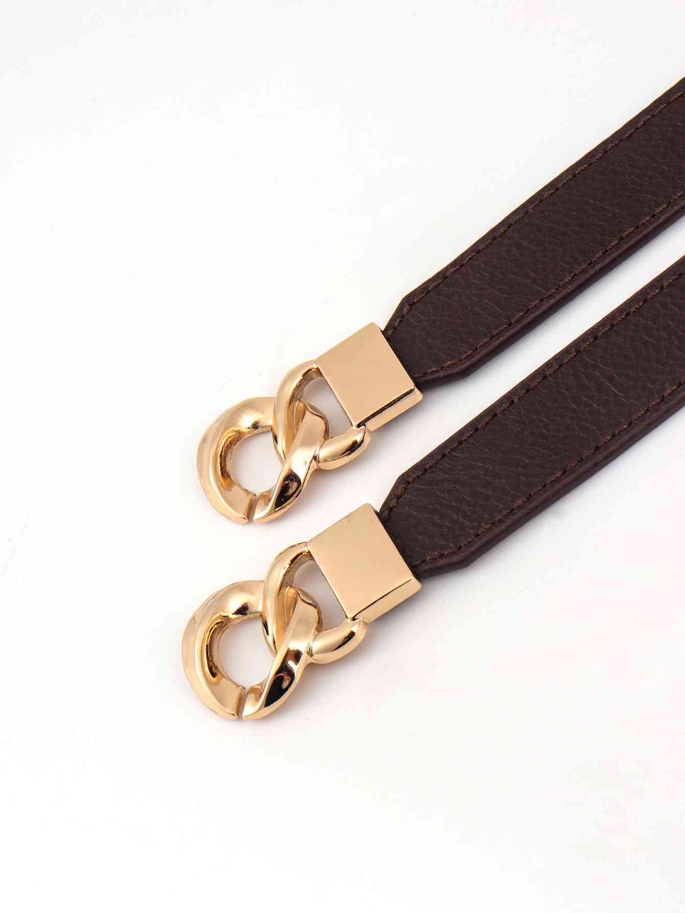 Zinc Alloy Buckle Skinny Elastic Belt - belt - Chocolate/Gold - Bella Bourget