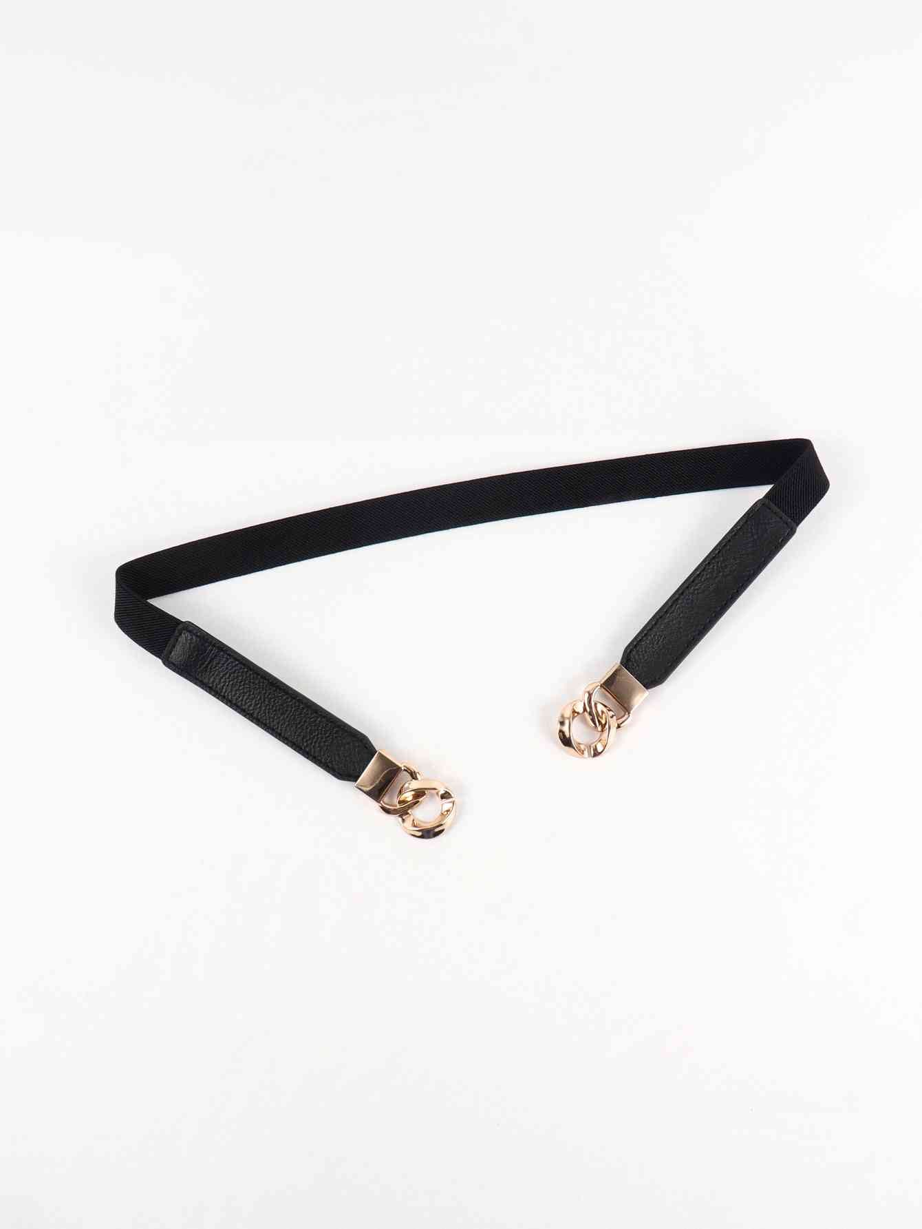 Zinc Alloy Buckle Skinny Elastic Belt - belt - Black/Gold - Bella Bourget