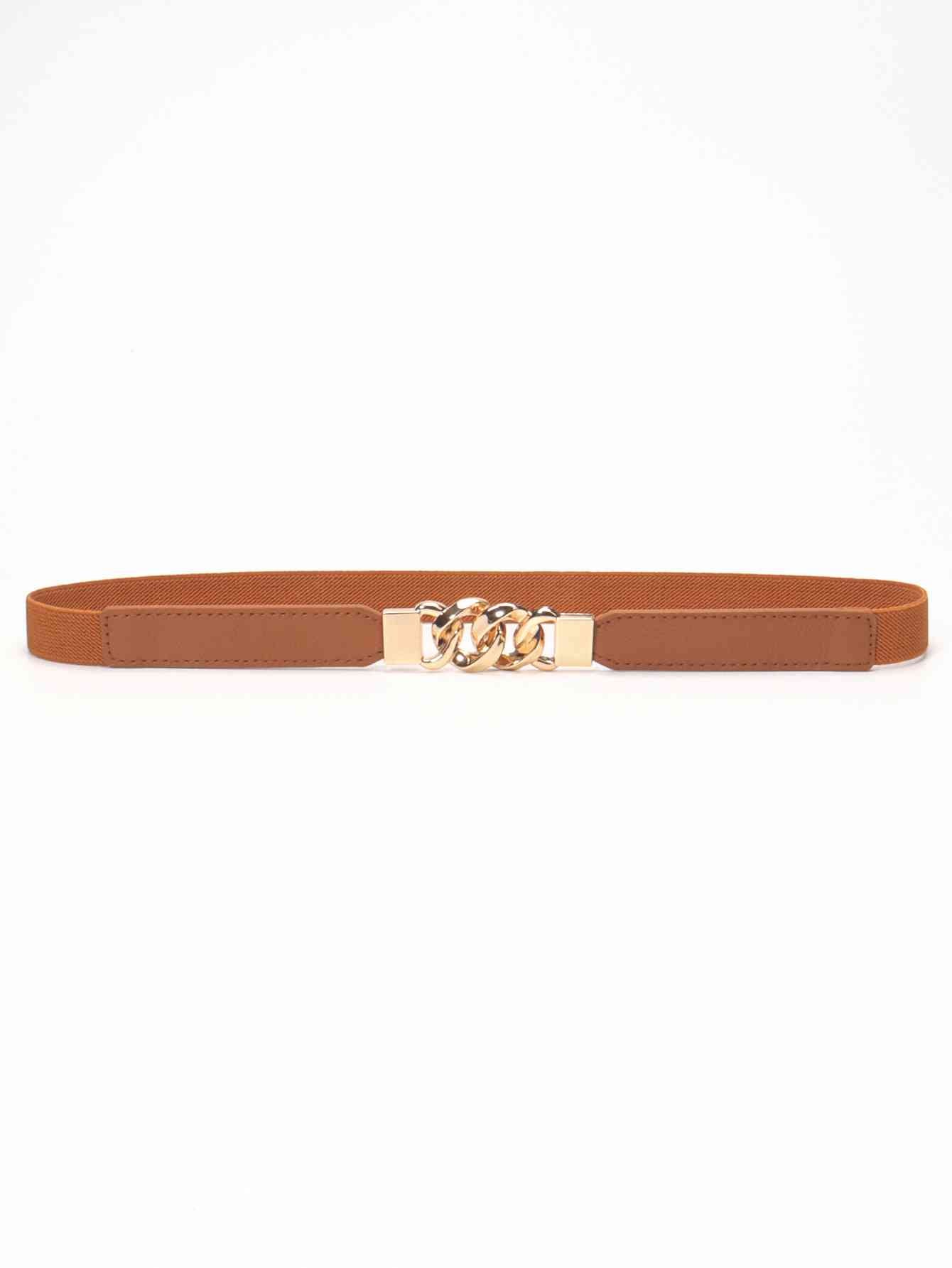 Zinc Alloy Buckle Skinny Elastic Belt - belt - Ochre/Gold - Bella Bourget