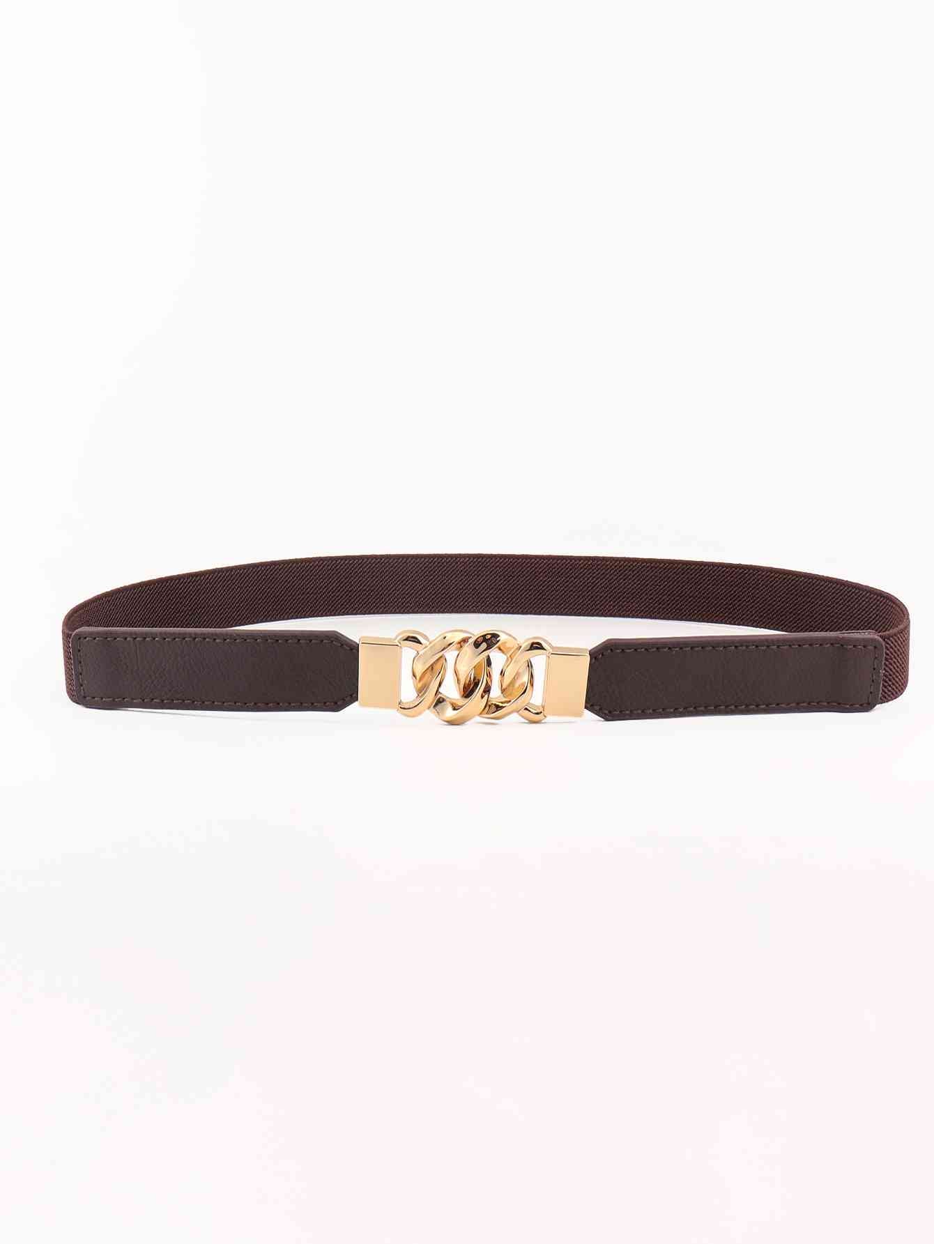 Zinc Alloy Buckle Skinny Elastic Belt - belt - Chocolate/Gold - Bella Bourget