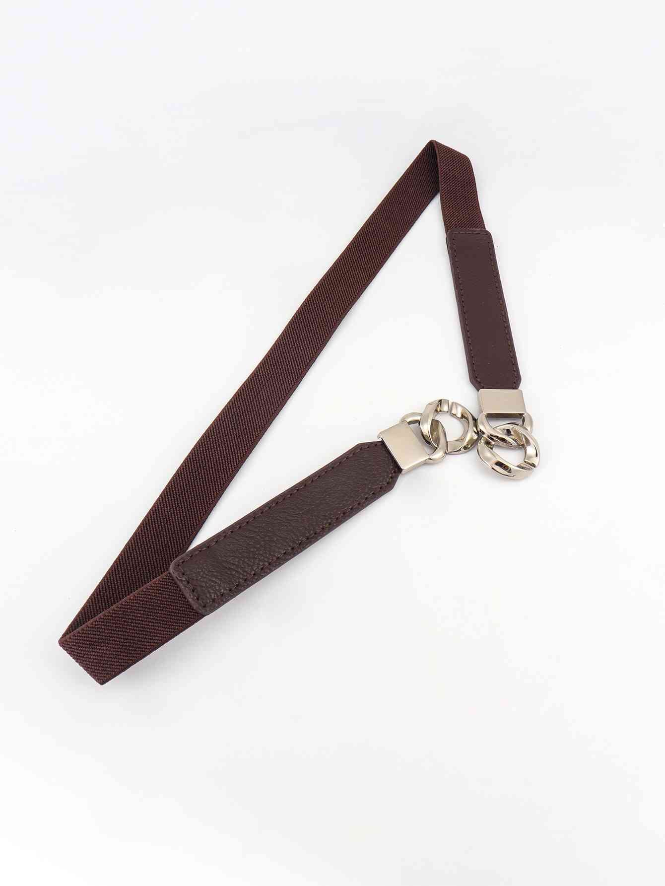 Zinc Alloy Buckle Skinny Elastic Belt - belt - Chocolate/Silver - Bella Bourget