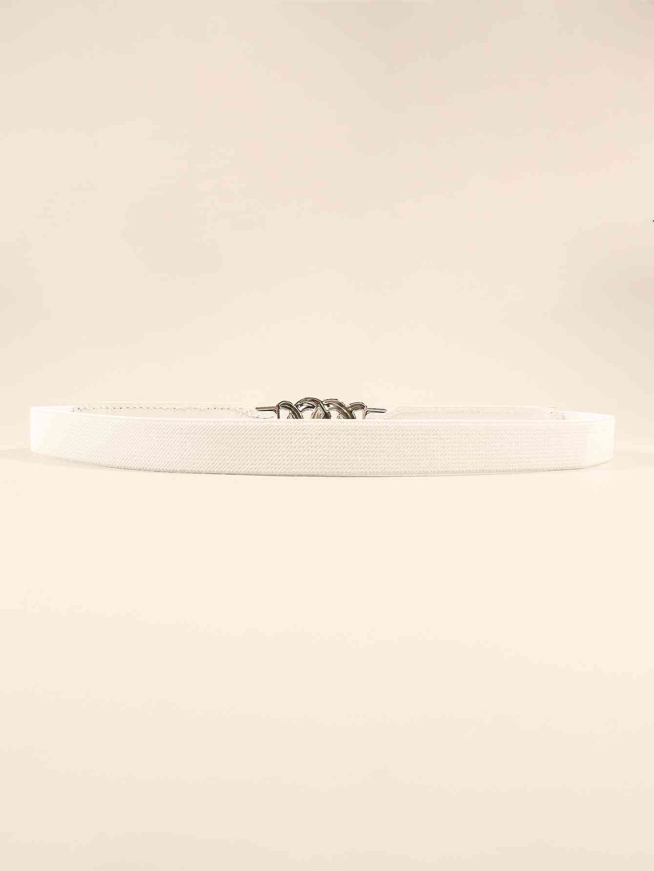 Zinc Alloy Buckle Skinny Elastic Belt - belt - White/Silver - Bella Bourget