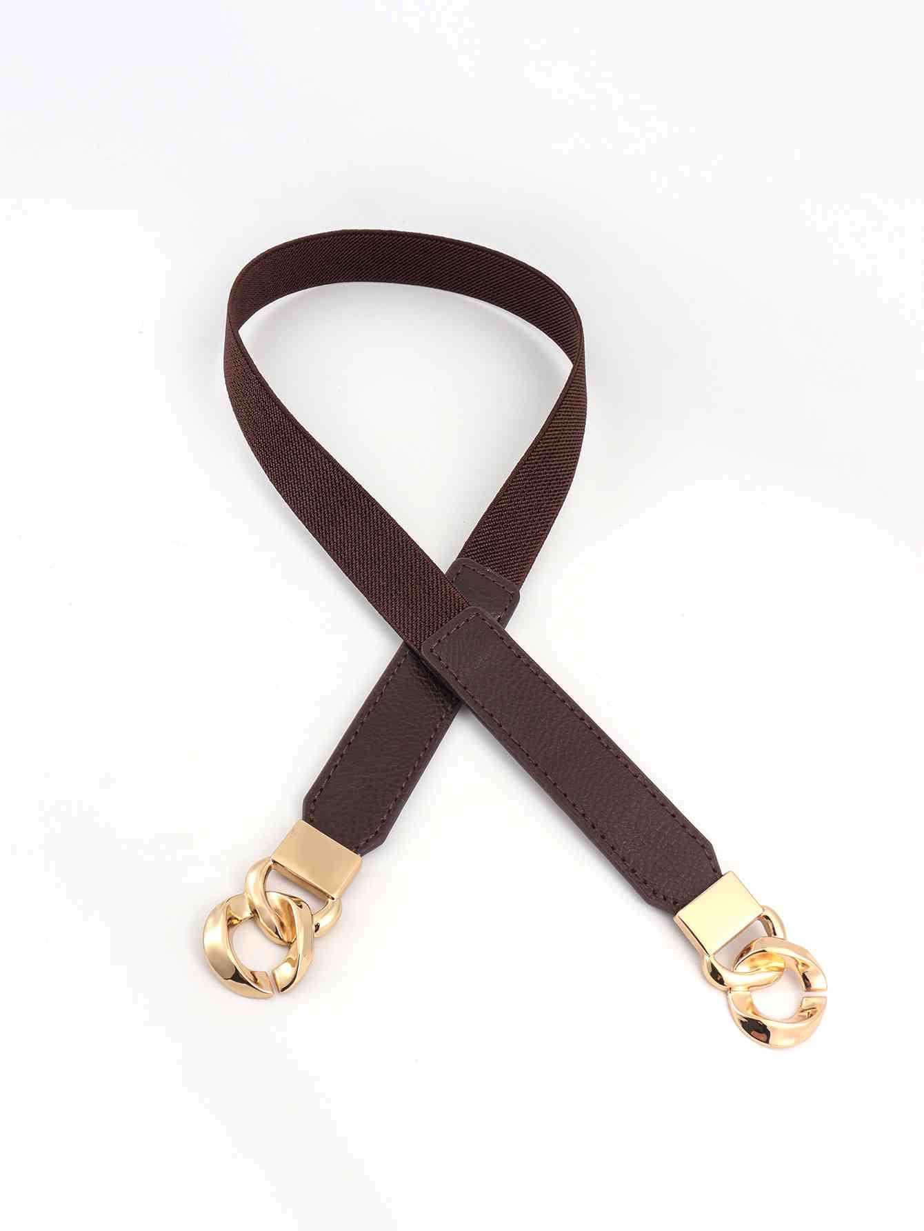 Zinc Alloy Buckle Skinny Elastic Belt - belt - Chocolate/Gold - Bella Bourget