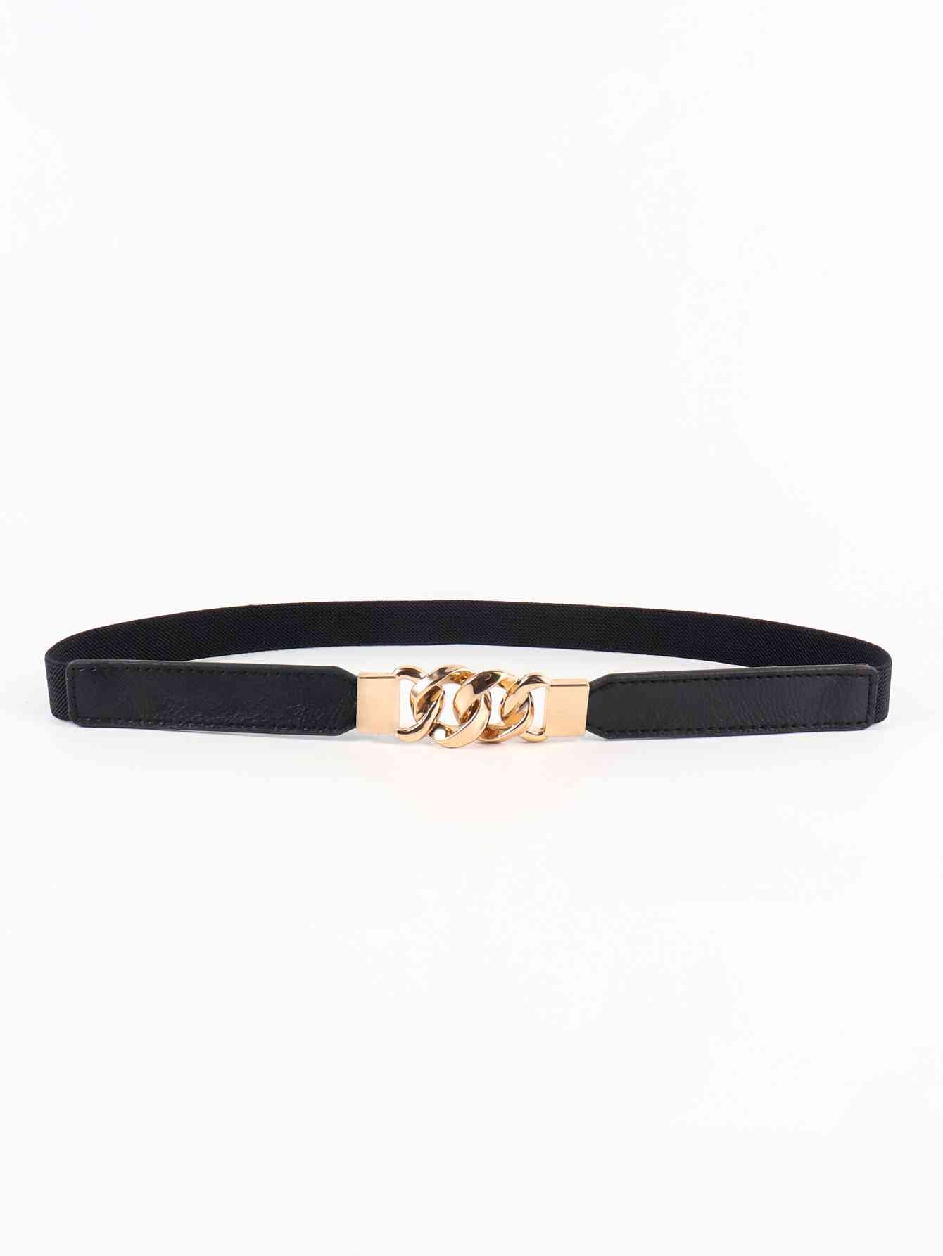 Zinc Alloy Buckle Skinny Elastic Belt - belt - Black/Gold - Bella Bourget