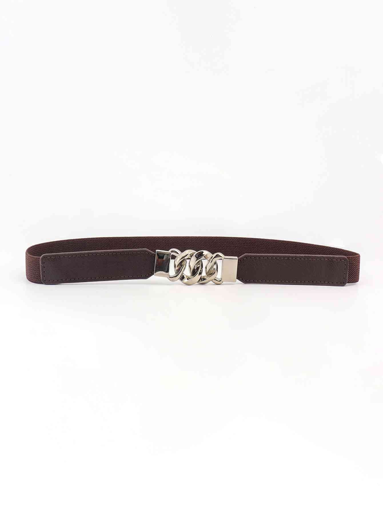 Zinc Alloy Buckle Skinny Elastic Belt - belt - Chocolate/Silver - Bella Bourget