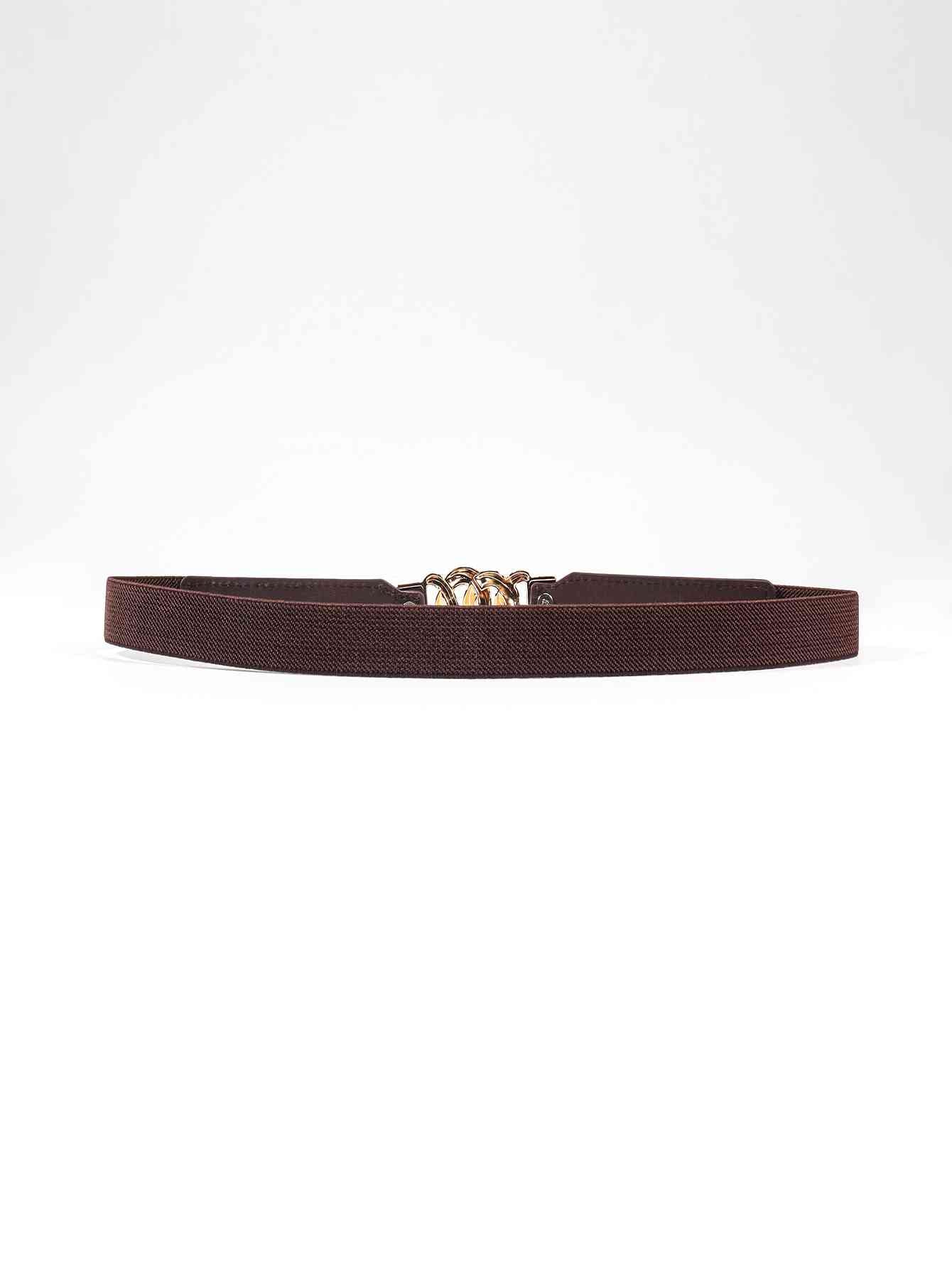 Zinc Alloy Buckle Skinny Elastic Belt - belt - Chocolate/Gold - Bella Bourget