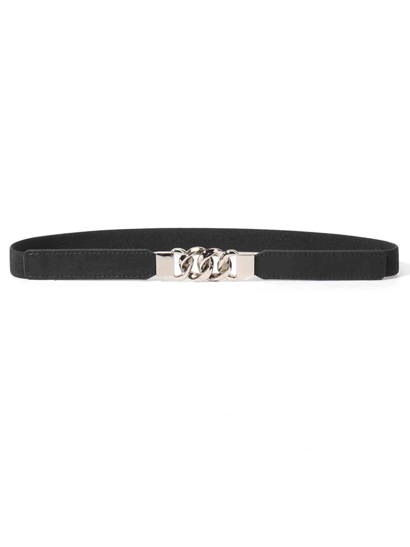 Zinc Alloy Buckle Skinny Elastic Belt - belt - Black/Silver - Bella Bourget