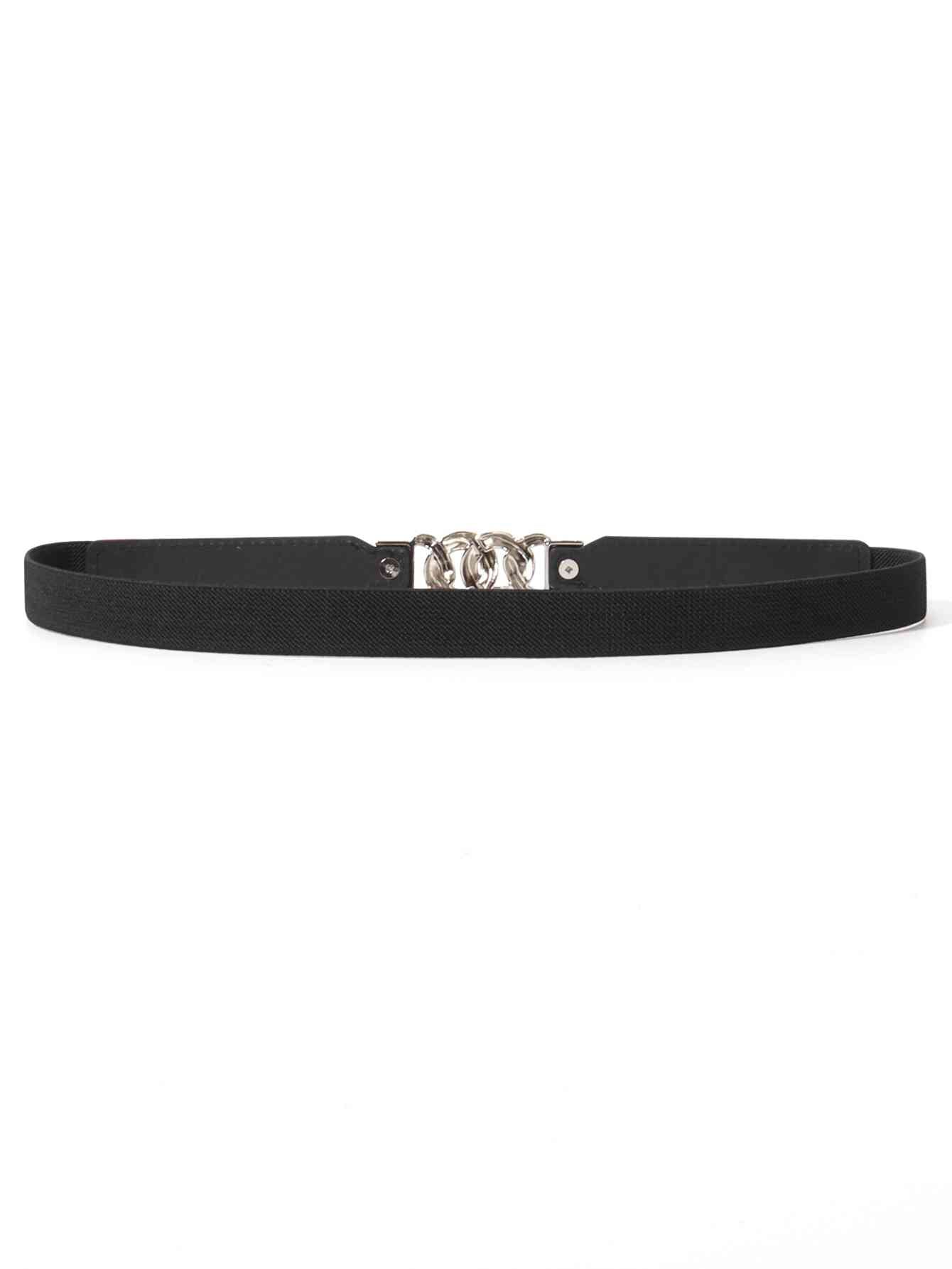 Zinc Alloy Buckle Skinny Elastic Belt - belt - Black/Silver - Bella Bourget