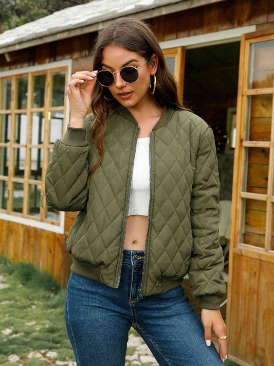 Zip - Up Baseball Collar Jacket - Jackets - Matcha Green - Bella Bourget