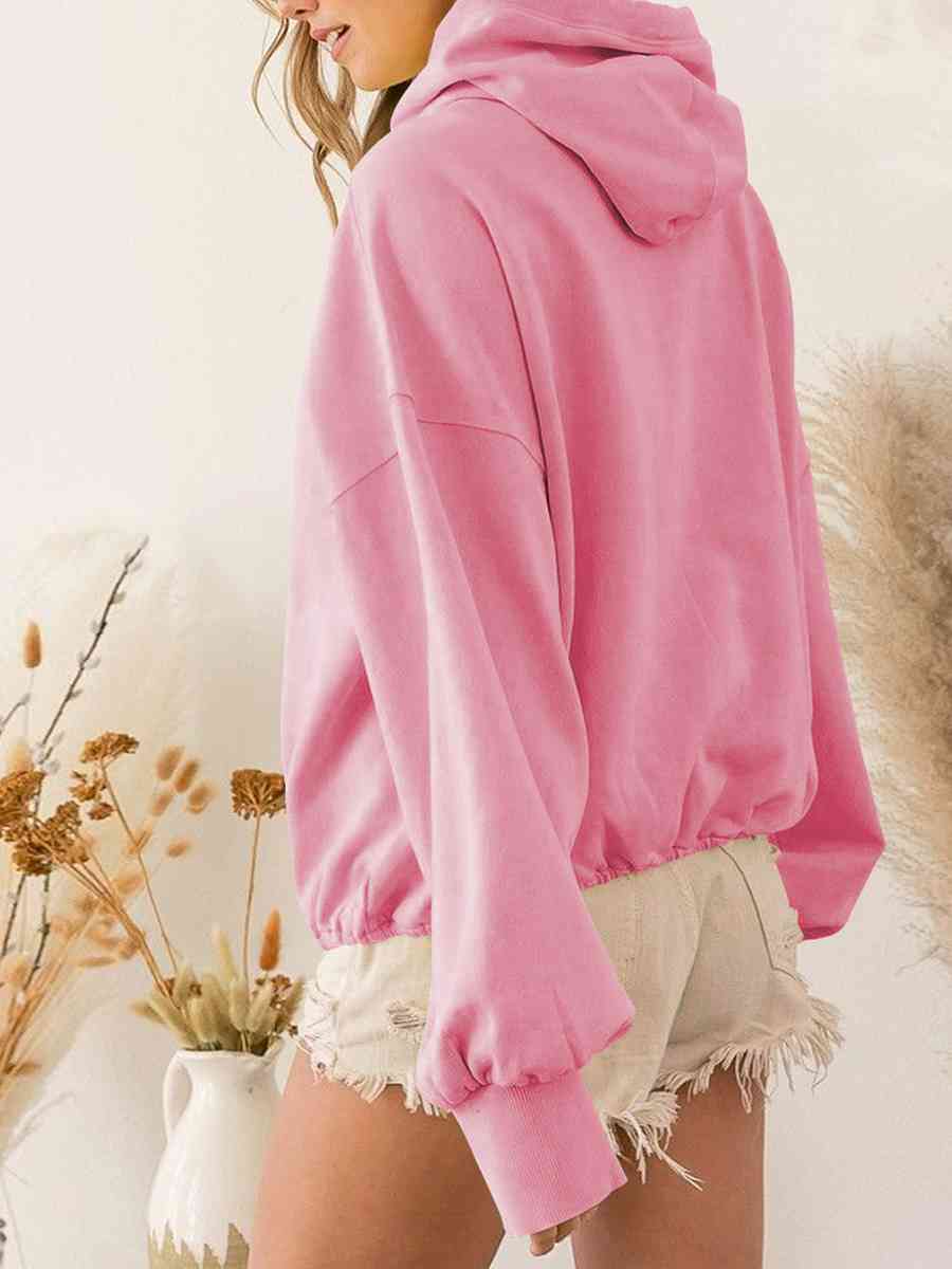 Zip - Up Dropped Shoulder Hoodie - Hoodie - Carnation Pink - Bella Bourget