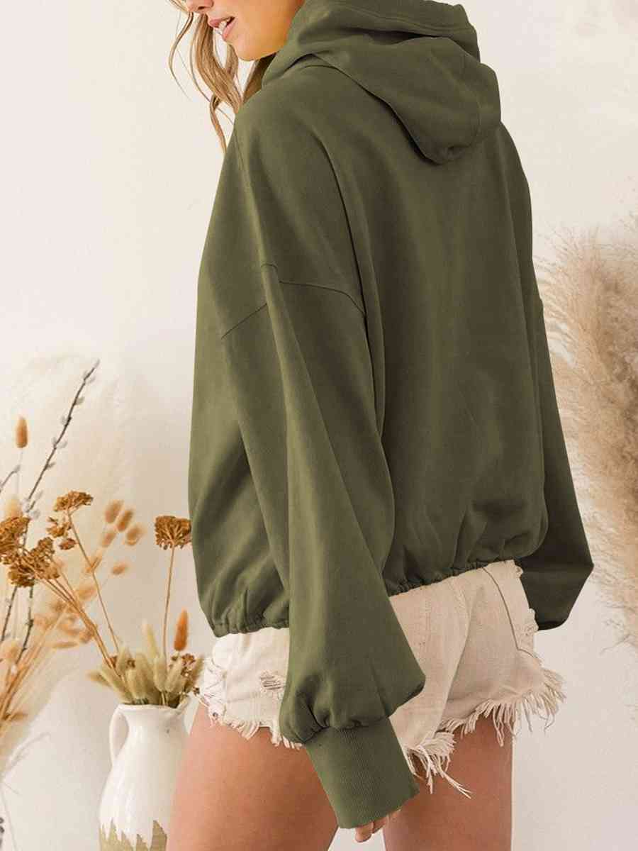 Zip - Up Dropped Shoulder Hoodie - Hoodie - Army Green - Bella Bourget