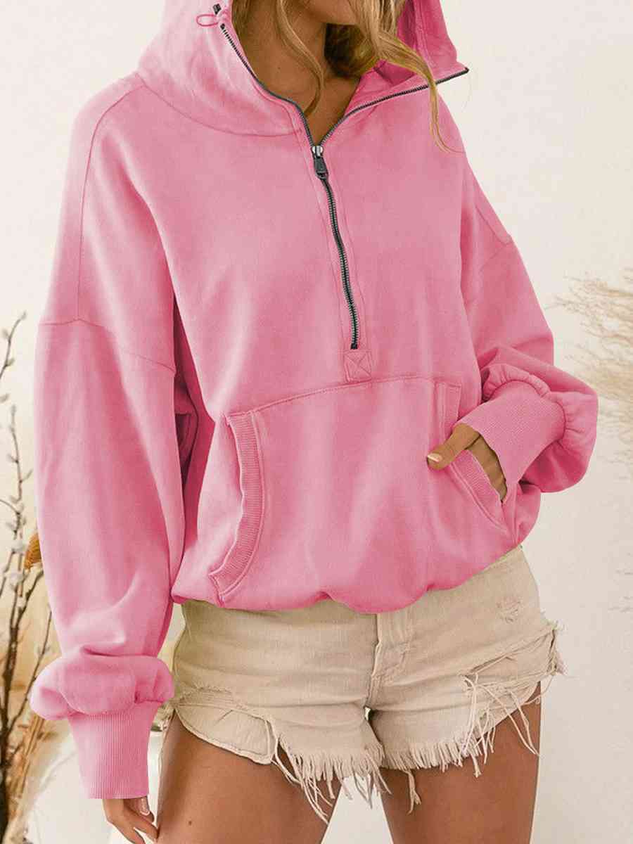 Zip - Up Dropped Shoulder Hoodie - Hoodie - Carnation Pink - Bella Bourget