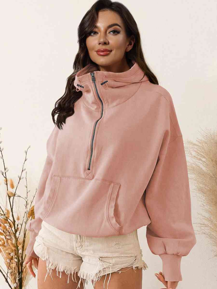 Zip - Up Dropped Shoulder Hoodie - Hoodie - Peach - Bella Bourget