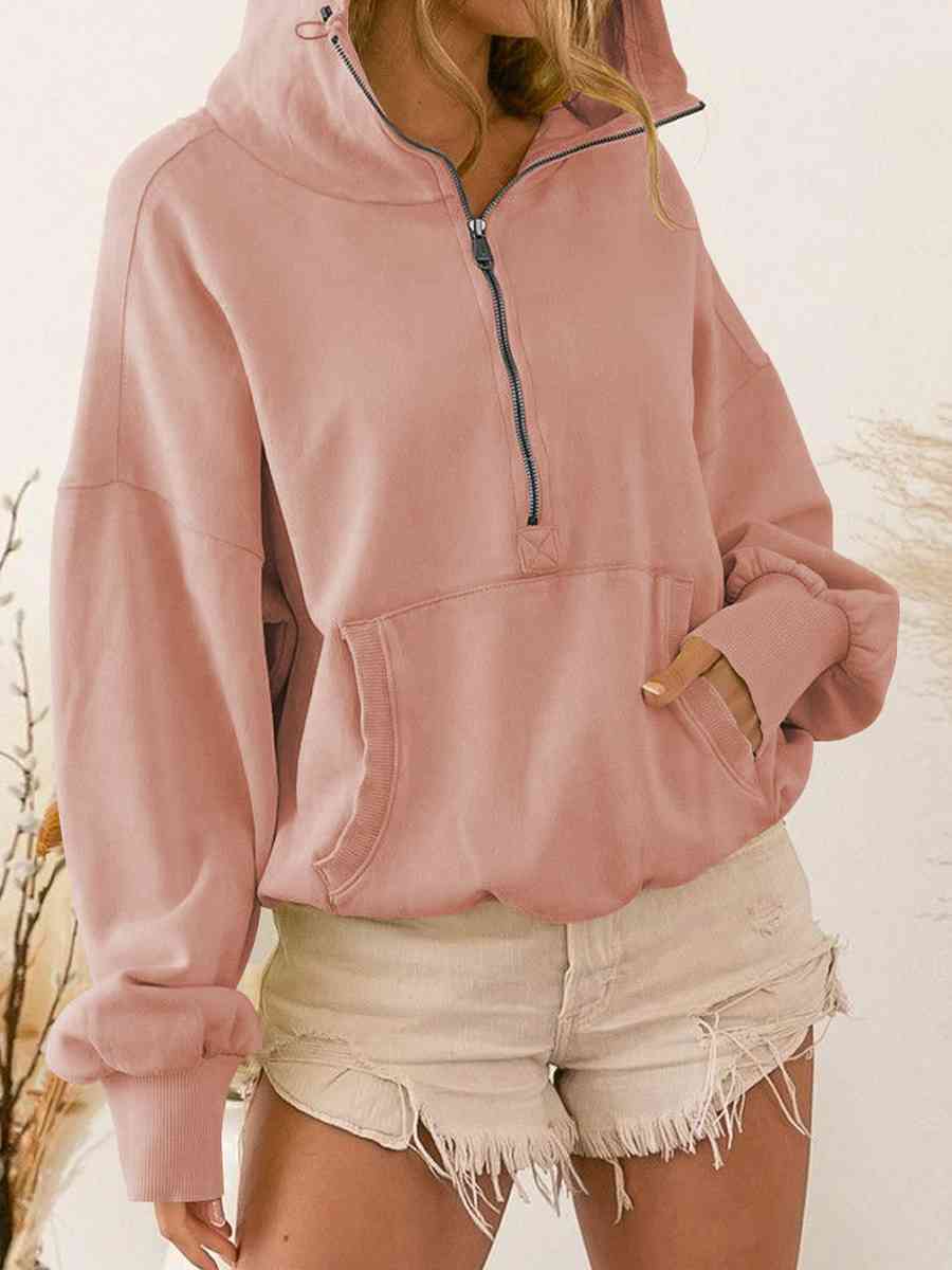 Zip - Up Dropped Shoulder Hoodie - Hoodie - Peach - Bella Bourget