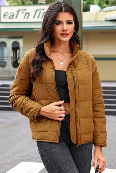 Zip up puffy coat with pockets - Coat - Ochre - Bella Bourget