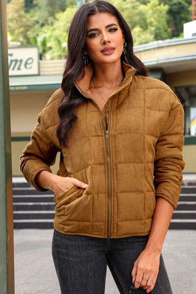 Zip up puffy coat with pockets - Coat - Ochre - Bella Bourget