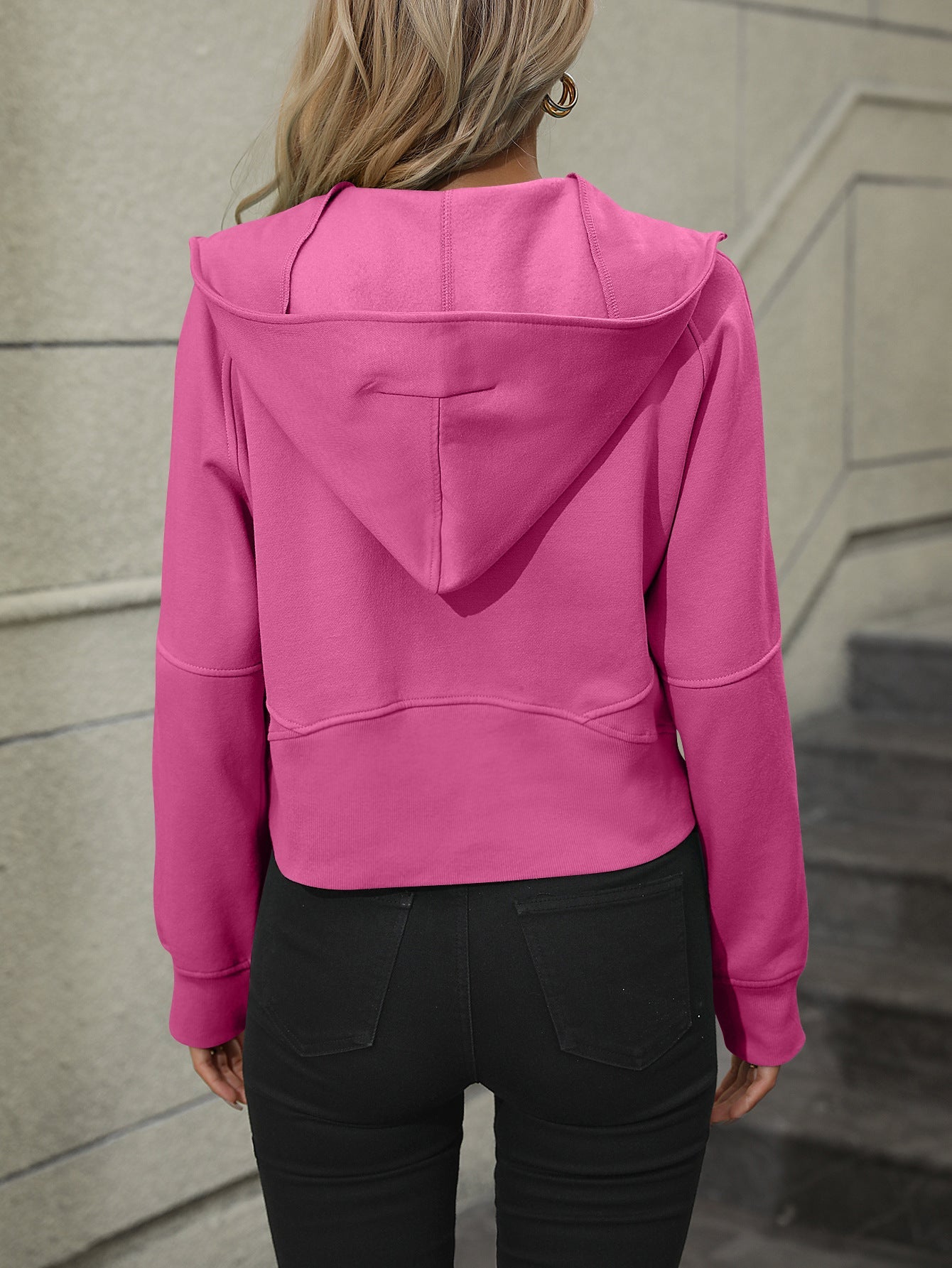 Zip - Up Raglan Sleeve Hoodie with Pocket - Sweatshirt - Hot Pink - Bella Bourget