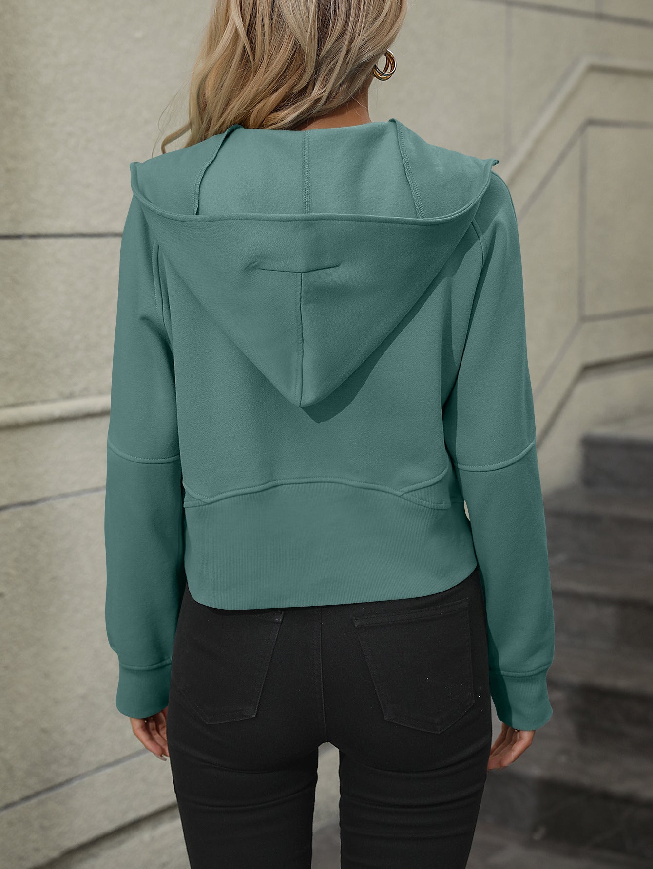 Zip - Up Raglan Sleeve Hoodie with Pocket - Sweatshirt - Teal - Bella Bourget