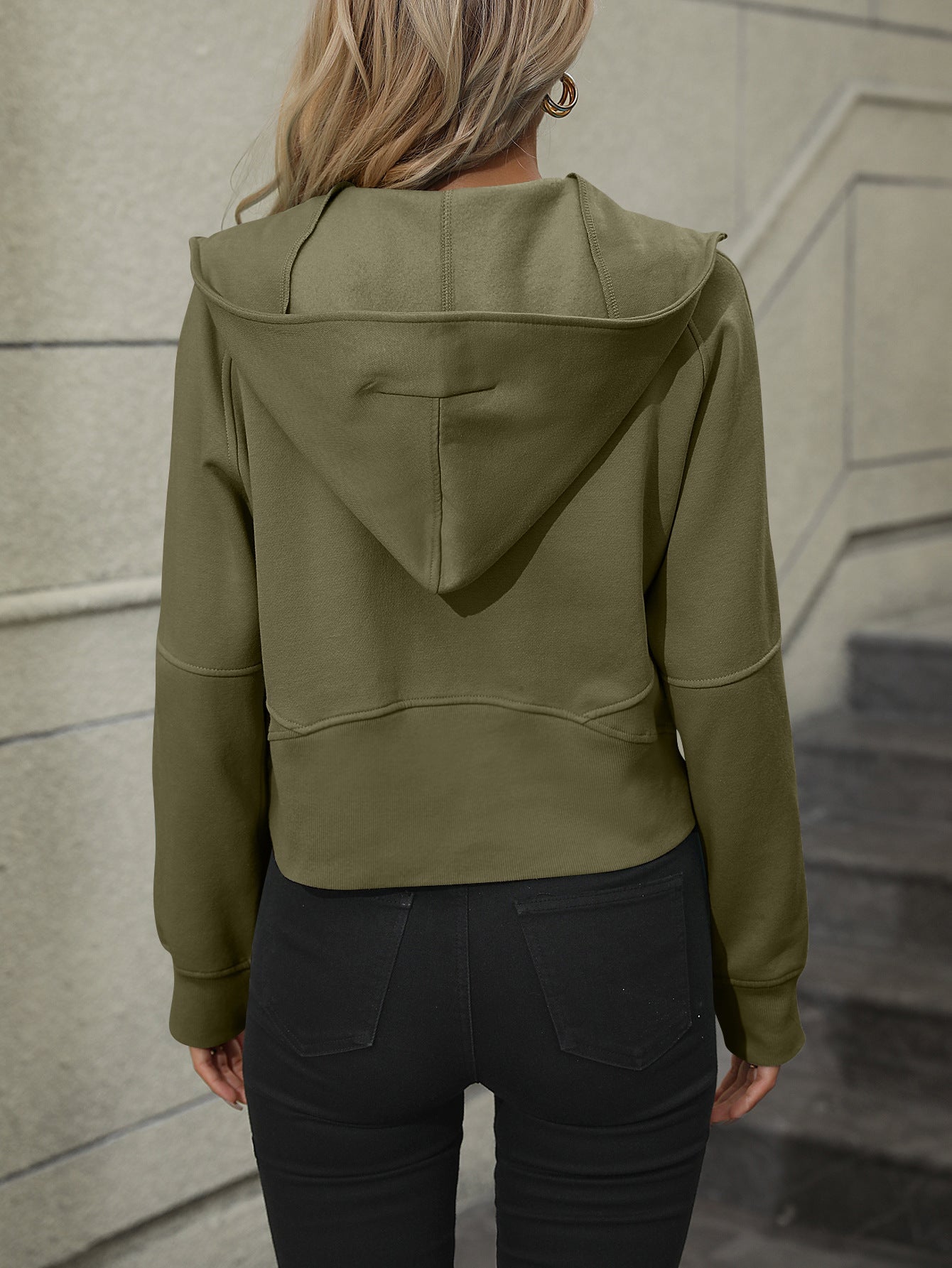 Zip - Up Raglan Sleeve Hoodie with Pocket - Sweatshirt - Army Green - Bella Bourget