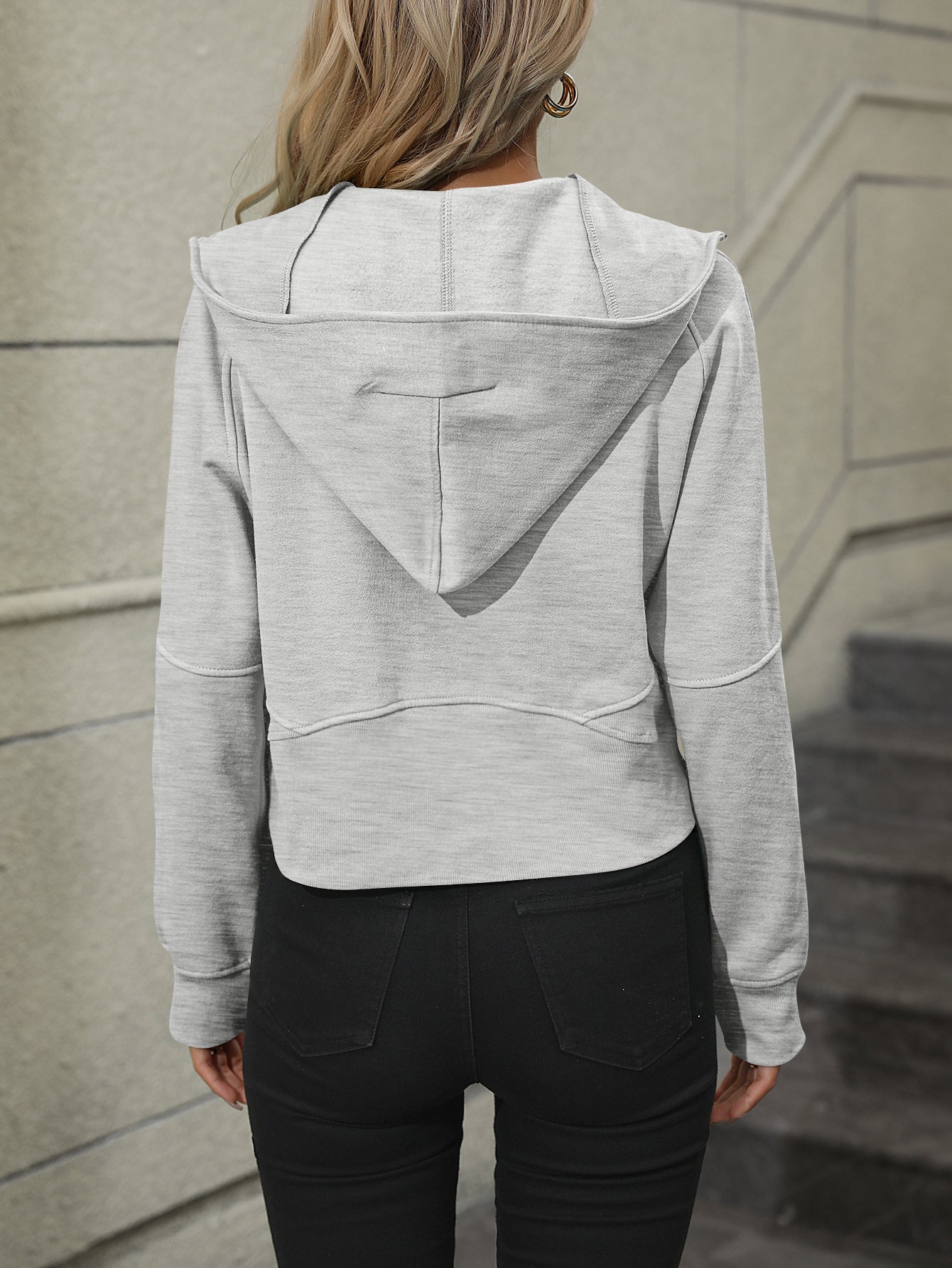 Zip - Up Raglan Sleeve Hoodie with Pocket - Sweatshirt - Light Gray - Bella Bourget