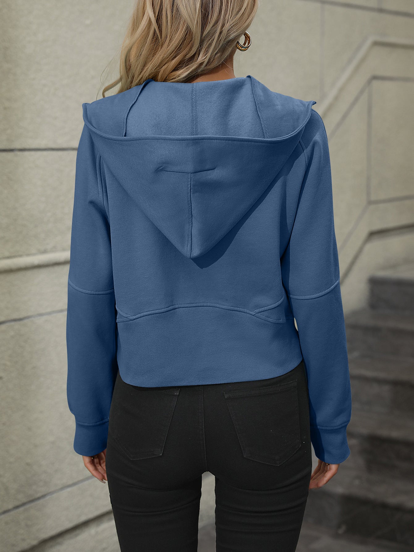 Zip - Up Raglan Sleeve Hoodie with Pocket - Sweatshirt - Dusty Blue - Bella Bourget