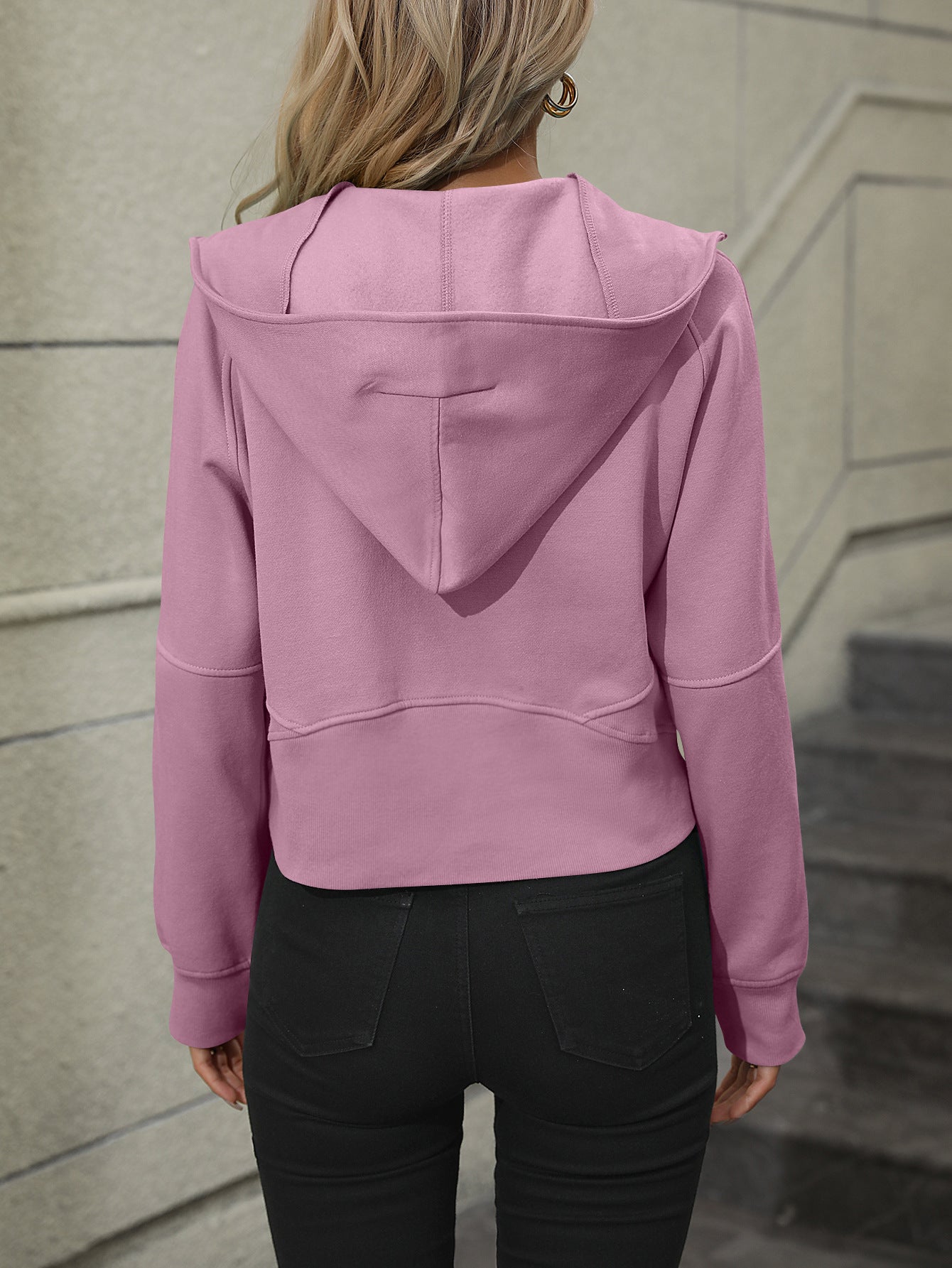 Zip - Up Raglan Sleeve Hoodie with Pocket - Sweatshirt - Dusty Pink - Bella Bourget