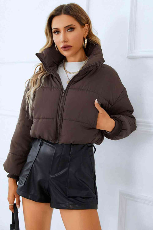 Zip - Up Winter Coat with Pockets - Coat - Chocolate - Bella Bourget