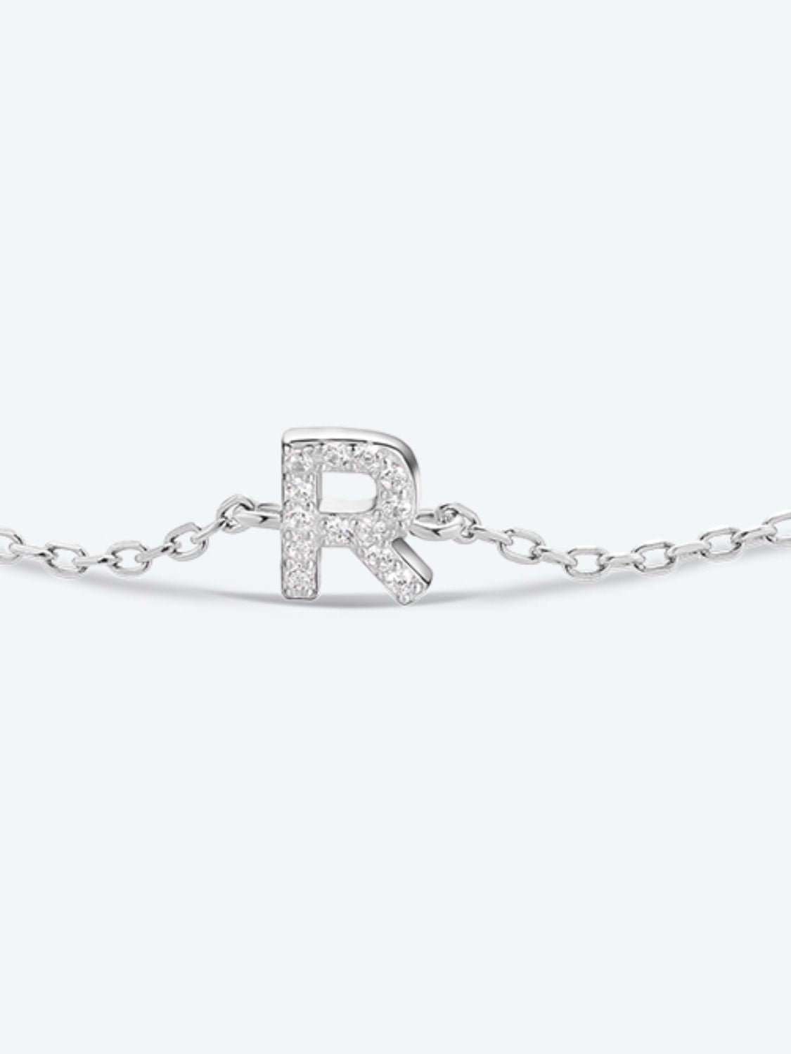 Zircon 925 Sterling Silver, 18K gold - plated, Platinum - plated Bracelet Letters Q - U - Bracelets - R/Silver - Bella Bourget